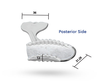 Dimensions for Posterior Side bite tray. Grip is 36mm, width is 31mm and height of side is 12mm. 