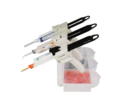 Holder for dispenser gun and dental mixing tips and intra oral tips organizer.