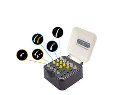 Intra oral tip assembler with various intra oral tips inserted.