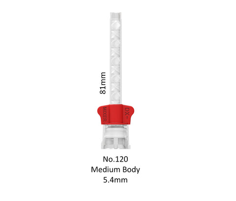 DX mixer medium body mixing tip with red wings has dimensions 81mm long and 5.4 mm width.