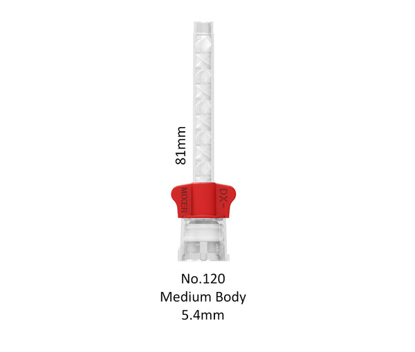 DX mixer medium body mixing tip with red wings has dimensions 81mm long and 5.4 mm width.