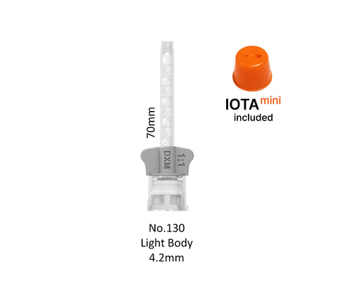 DX mixer light body mixing tip with grey wings has dimensions 70mm long and 4.2 mm width. IOTA mini included. 