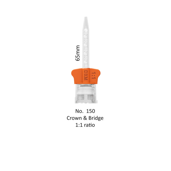 DX mixer crown and bridge 1 to 1 mixing tip with orange wings is 65mm long. 