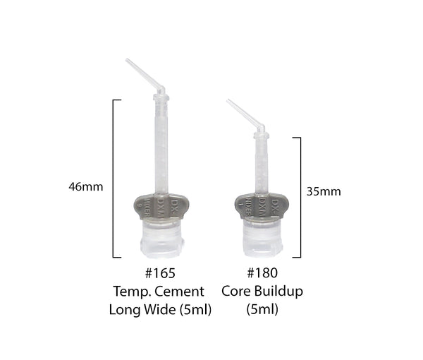 DX mixer Temporary cement long for 5mL and core buildup for 5mL with intra oral tip attached. 