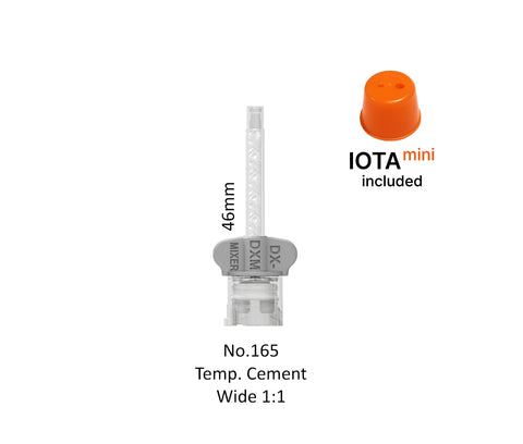 DX mixer temporary cement wide 1 to 1 mixing tip with grey wings is 46mm long. IOTA mini included. 