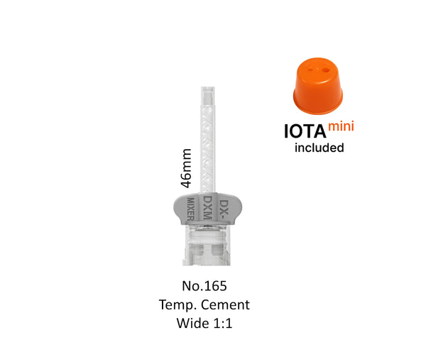 DX mixer temporary cement wide 1 to 1 mixing tip with grey wings is 46mm long. IOTA mini included. 