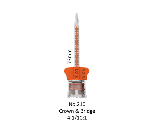 DX mixer crown and bridge 4 to 1 or 10 to 1 mixing tip with orange wings is 73mm long. 