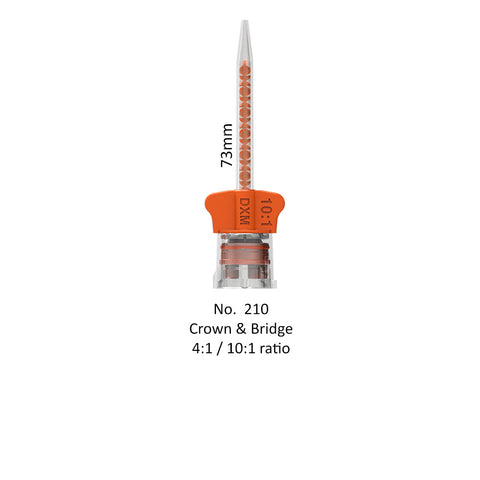 DX mixer crown and bridge 4 to 1 or 10 to 1 mixing tip with orange wings is 73mm long. 