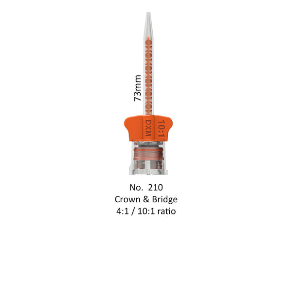 DX mixer crown and bridge 4 to 1 or 10 to 1 mixing tip with orange wings is 73mm long. 