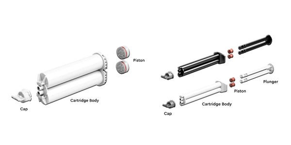 Components of the 50mL and 5mL cartridges. 