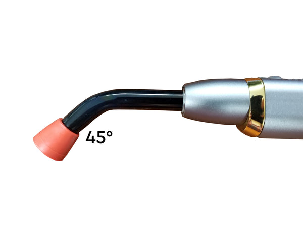 Cybird curing light light shield attached to a 45 degree curing light black light guide.
