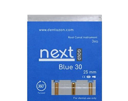 Next Gold Blue 30 Root Canal Endodontic File box of 3.