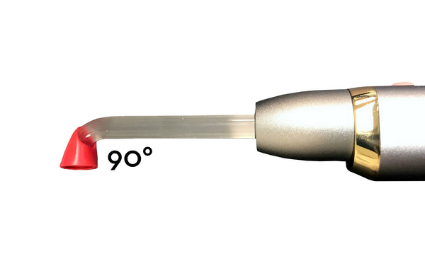 Cybird curing light light shield attached to a 90 degree curing light light guide.