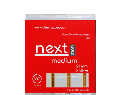 Next Gold Root Canal Endodontic File medium box containing 3 files.