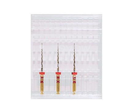 Wave gold root canal endodontic file medium box contains 3 files color coded red. 