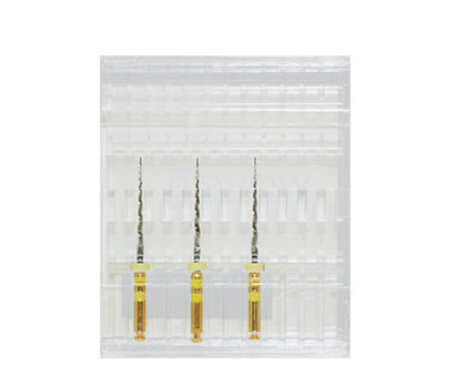 Wave gold root canal endodontic file small box contains 3 files color coded yellow. 